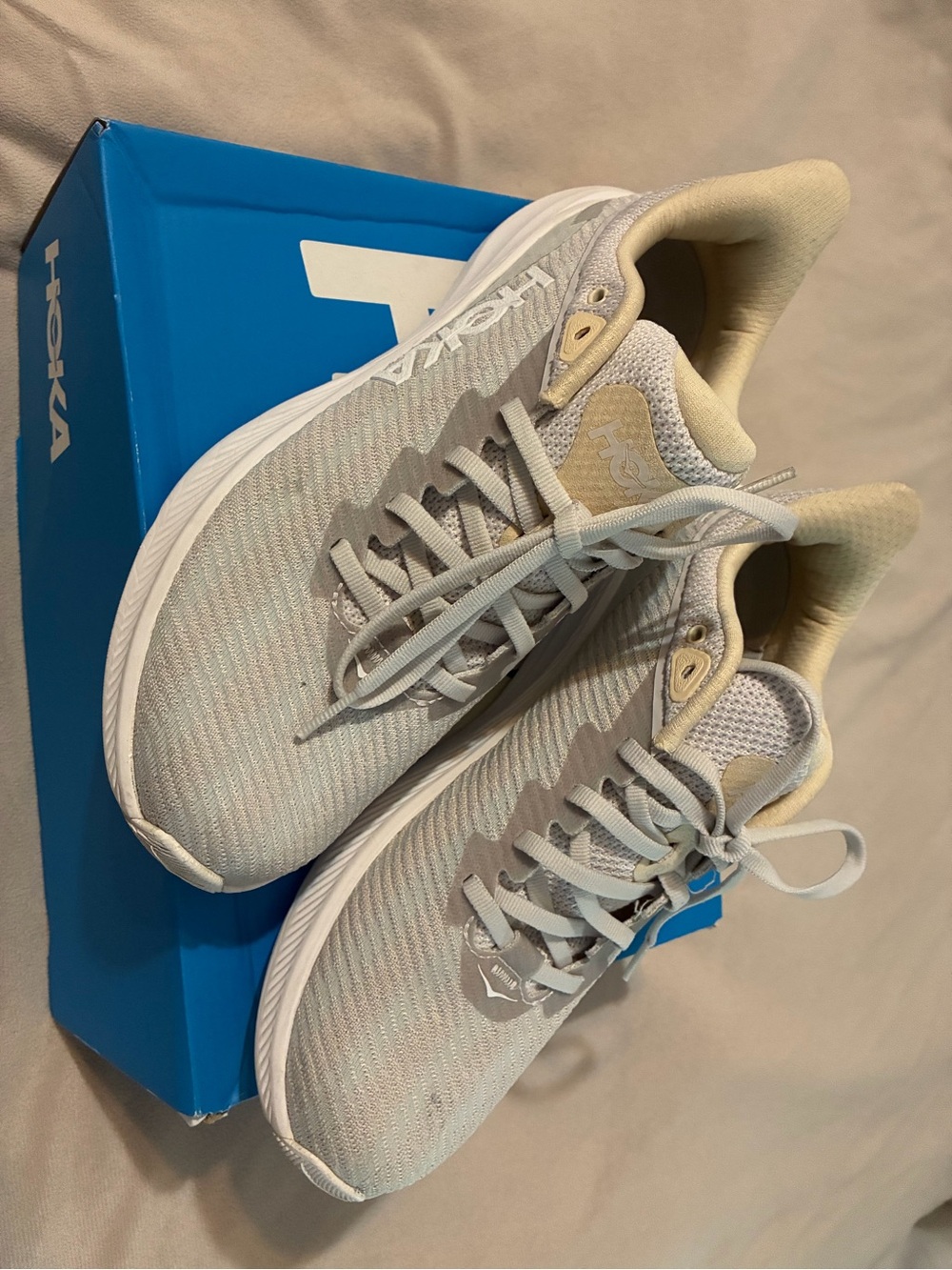 Hoka Neutral Running Sneakers in Light Gray and Cream, size 9